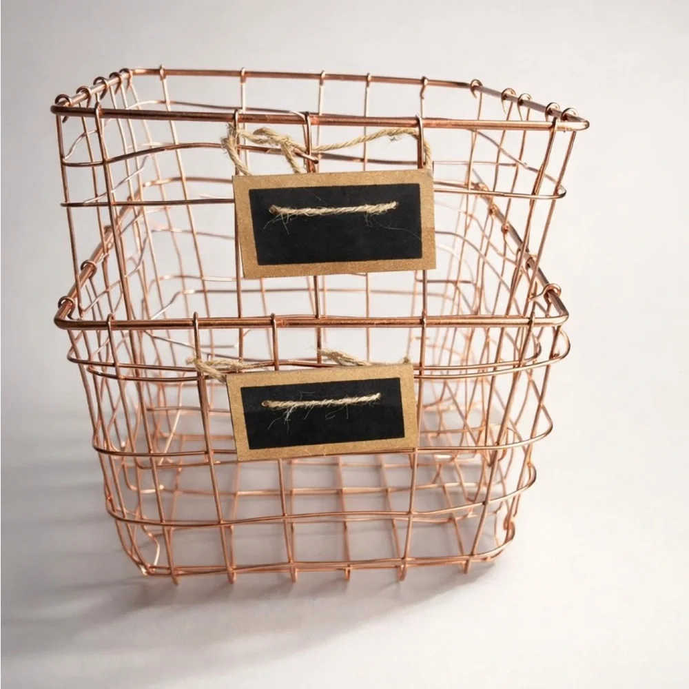 Rose Gold Wire Baskets (2) with chalkboard label
